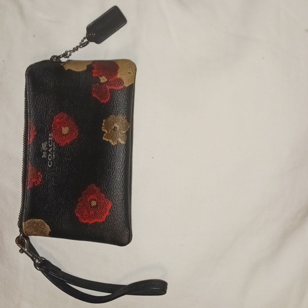 Coach Black Floral Wristlet